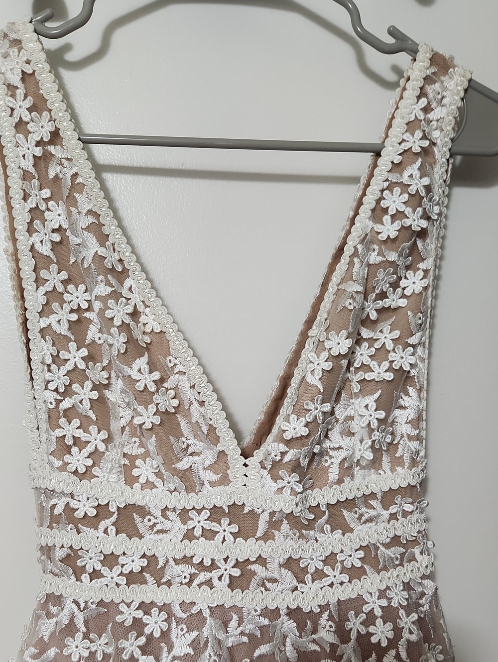 Nadine Merabi Floral Lace A-Line Mini Cocktail Debutante Dress White /Tan Sz XS - Picture 2 of 12